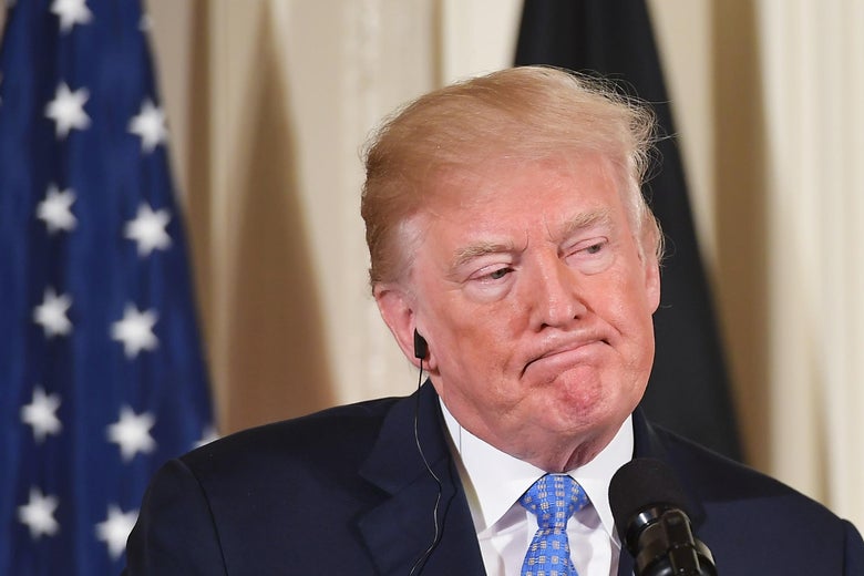 President Donald Trump speaks during a joint press conference with Germany's Chancellor Angela Merkel in the East Room of the White House on April 27, 2018 in Washington, D.C.
